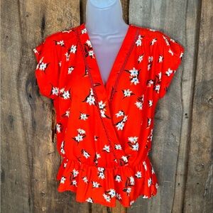 Sienna Sky Red Floral Print Peplum Top - size small